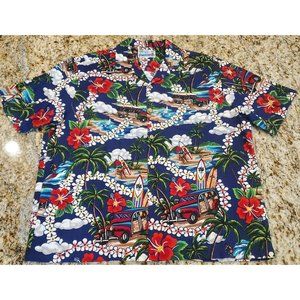 Styled by RJC Hawaiian Shirt Men Beach Surfer Woody Flower Large Made in USA